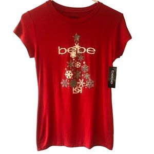 Bebe Top.  Juniors size small. Christmas Top.